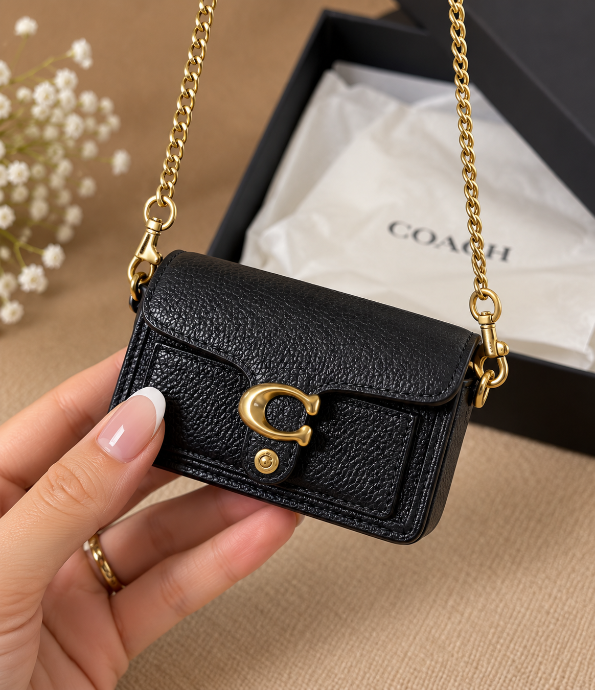 Coach Mini Tabby Black Leather Crossbody Bag Charm